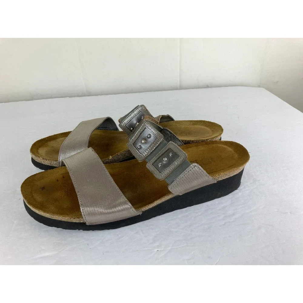 Naot Slide Sandals Womens 42 US 11 Pewter Silver Studded Wedge Comfort Shoes